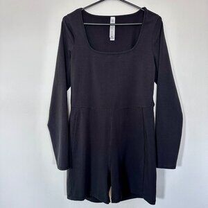 Madewell L/S Knit Bodysuit Unitard Biker Shorts Black, Size XL (16)